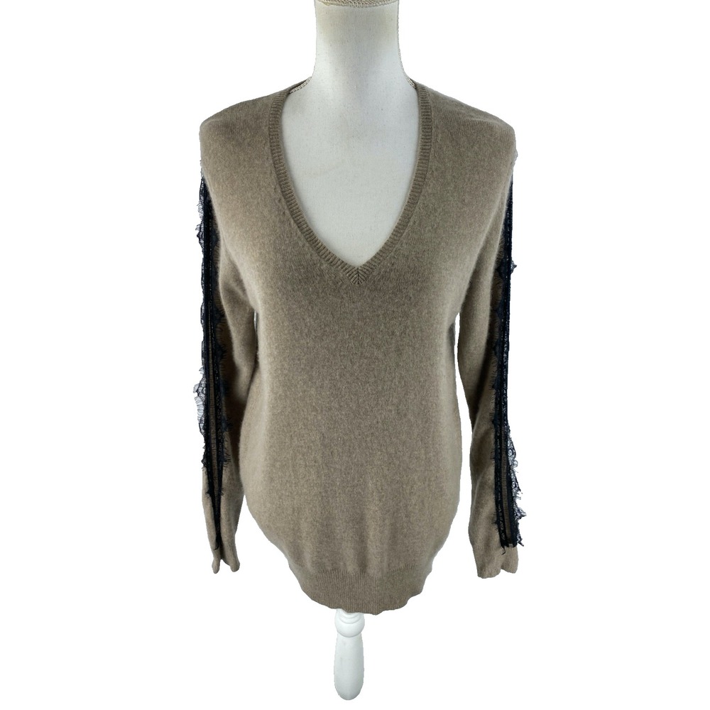 Neiman Marcus Cashmere Knit Pullover Lace Trim Sweater Size XL‎ Taupe
